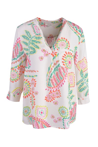 Milano Italy - Bluse, White, Soft Pink Print